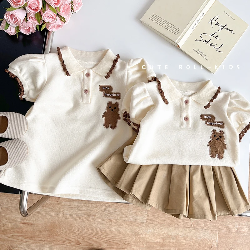 

Jenny&Dave Girl's New 2023 Summer Cartoon Little Bear Series Polo Top+Short Skirt+Polo Short Sleeve Fashion Dress Girl