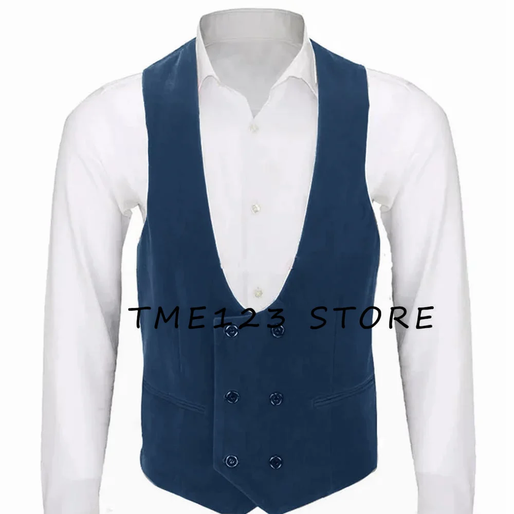 Men's velvet double-breasted one-piece men's suit vest V-neck slim-fit fashion custom wedding vest 3