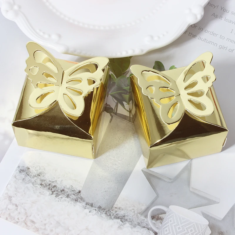 50pcs Glossy gold Butterfly Decorations Peal-Gloss Butterfly Gift Box Candy Boxes for Party Favors Baby Shower Wedding Birthday