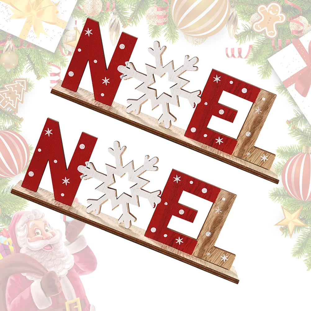 

2 Pcs Bedroom Decor Desktop Ornament Snowflake Wood Plaque Sign Vintage Living Decorations Bamboo Xmas Party