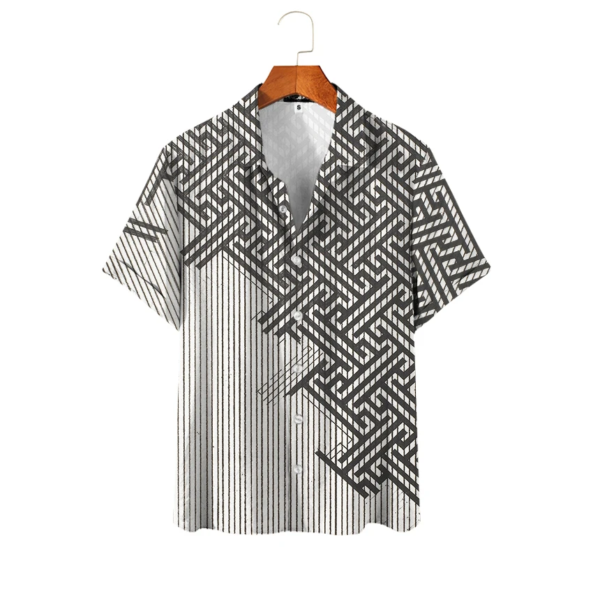 Fashion Summer Men Striped Pinrted Shirt Short Sleeve Streetwear Clothes Tops Casual Blouses Plus Size Social Shirts for Men