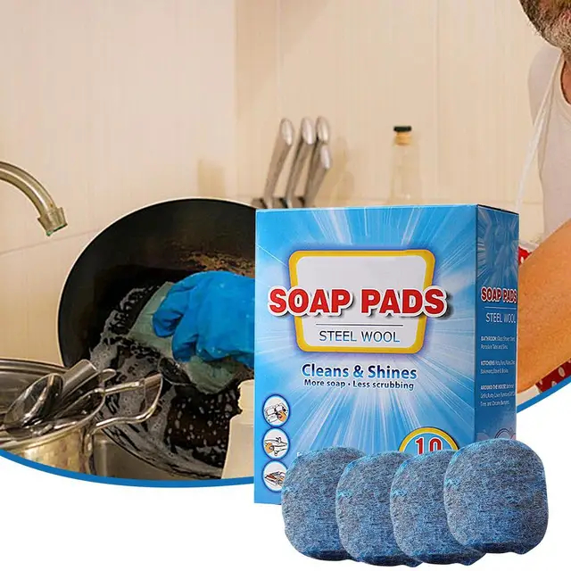 Tampons Jex Avec Savon Intégré – Laine D’acier – Lot De 10 – Pour Nettoyer Grills, Fours, Plaques Et Casseroles – Dégraissant Puissant