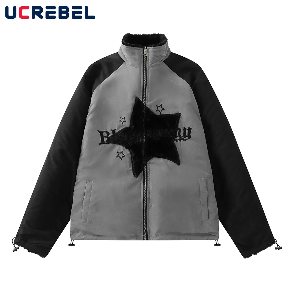 

Double-sided Stand Collar Jacket Mens Winter Thick Streetwear Pocket Loose Long Sleeve Padded Jacket Men