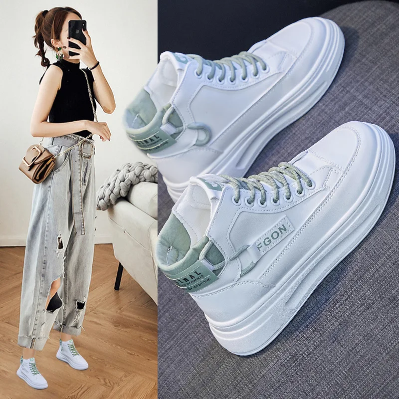 

Женские высокие/низкие кроссовки, спортивная обувь на шнуровке, кожаная повседневная обувь на платформе, Женская Вулканизированная обувь, весна-осень 2024