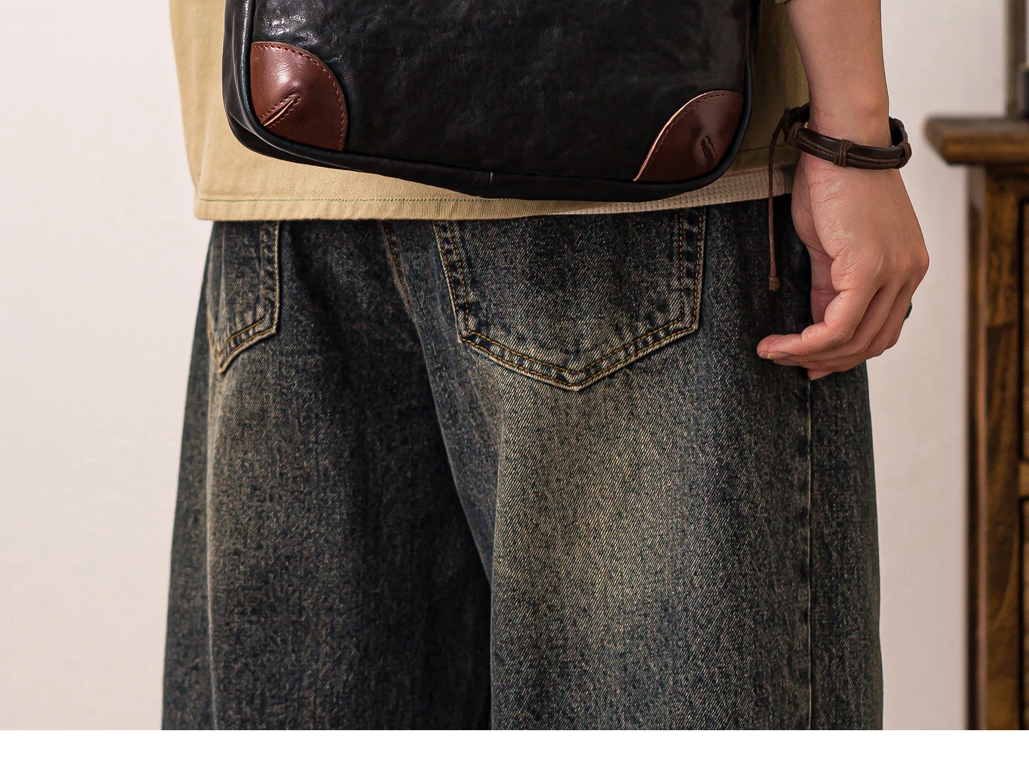 Modedesigner handgemachte echtes Leder Herren Umhängetasche lässig tägliche Reise Luxus Rindsleder Teenager schwarze Umhängetasche – Detail 7