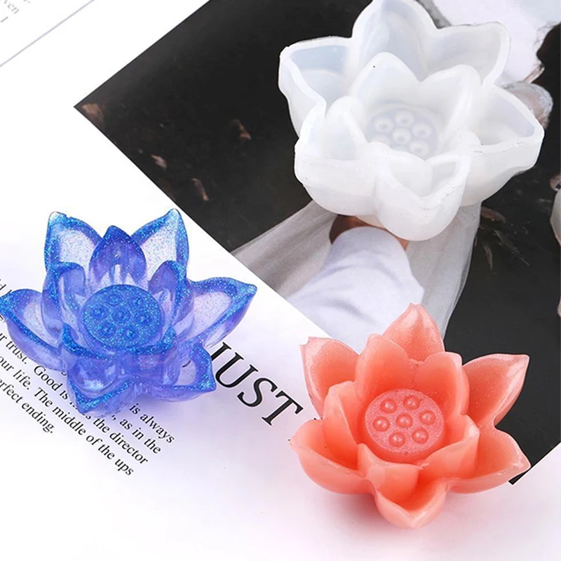 

3D Candles Holders Resin Mold Flower Decorative Craft Lotus Candlestick Epoxy Casting Silicone Molds DIY Jewelry Home Decoration