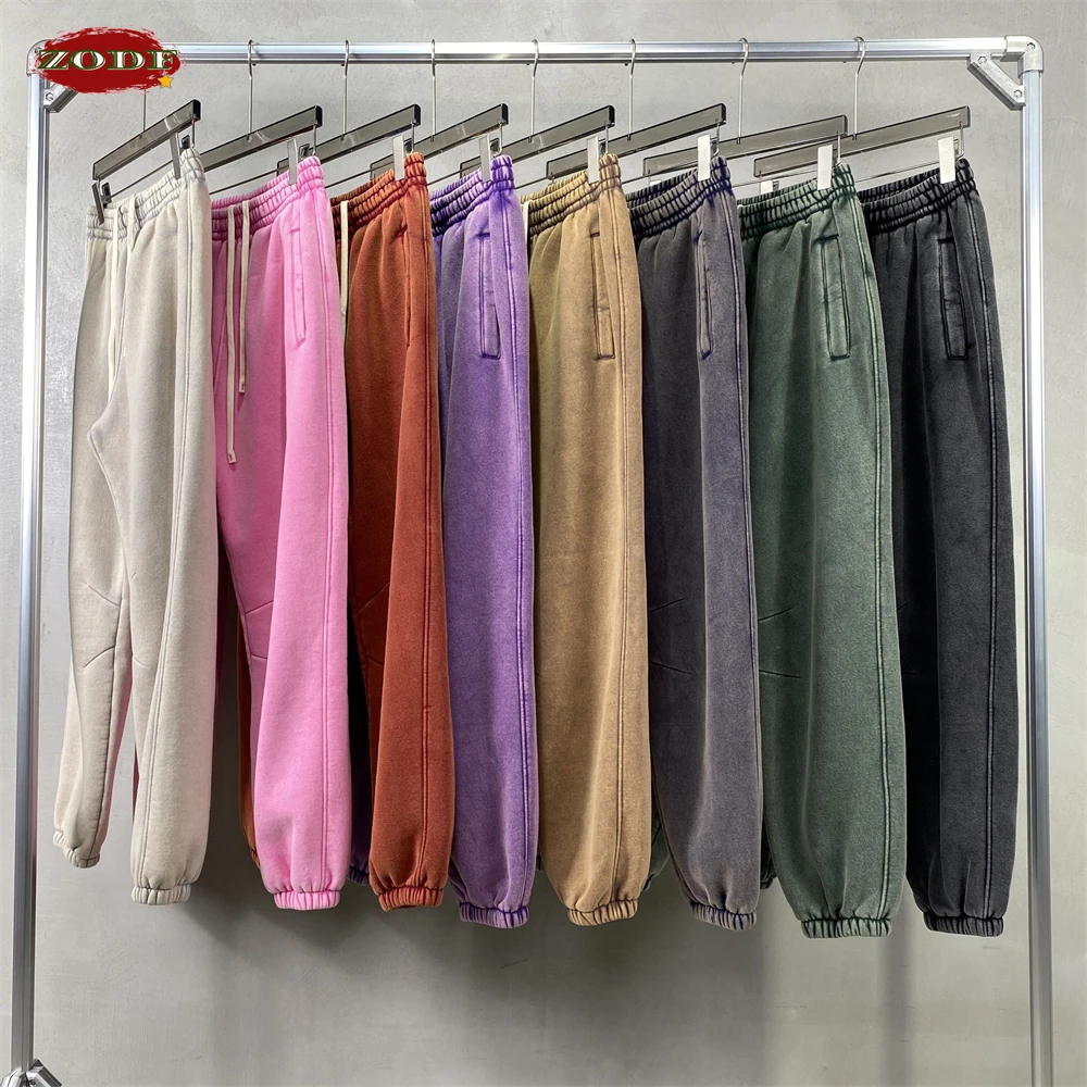 ZODF Retro Winter Men 360gsm Batik Washed Fleece Sweatpants Women Unisex Loose Drawstring Warm Joggers Pants Streetwears HY0714 4