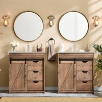Farmhouse Bathroom Vanity with Sink, Bathroom Vanity Sliding Barn Door, Modern Bathroom Cabinet w/3 Drawers & Adjustable Shelves 1