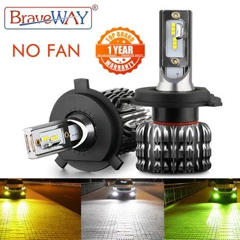 BraveWAY-H4 Led 헤드 라이트 H7 LED 자동차 전구 H1 H3 H27 9005 9006 HB3 HB4 H11 LED 안개등 12V 자동차 액세서리 흰색 노란색 녹색 3000K 6000K 8000K