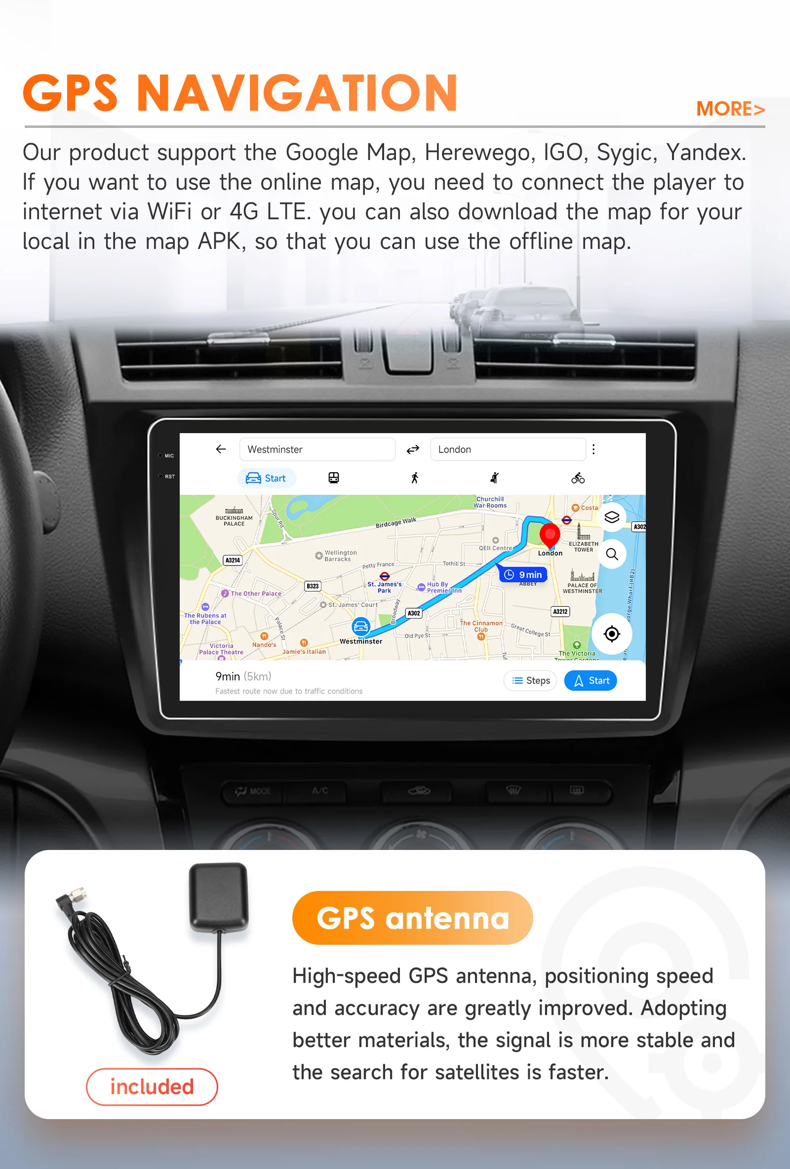 9" Hizpo 2Din Android Autoradio für Mazda 6 2007 - 2012 CarPlay GPS Navigation 4G BT WiFi SWC DSP RDS Snapdragon 6115 360 ° CAM – Detail 30