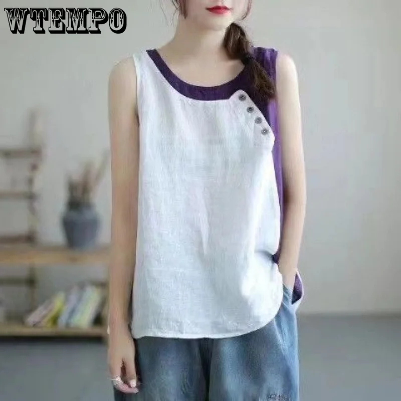 

WTEMPO Cotton Sexy Camis Women Loose Tank Top Button Panel Y2K Top Streetwear Fashion Tank Top 2023 Summer Women Clothing
