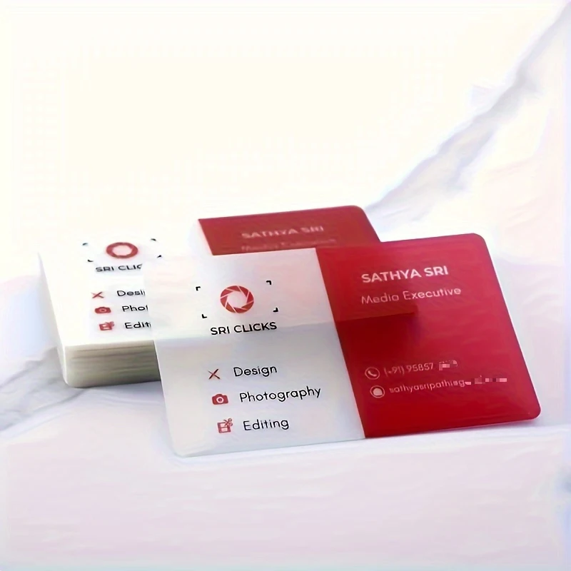 Transparent PVC Business Cards Customize Waterproof Thank You Card Print One Side Round Cornor for Office