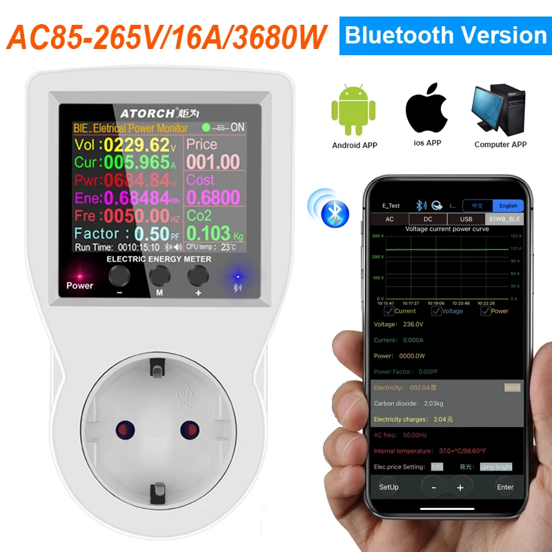 Ac Eu Plug Socket Power Digitale Wattmeter Elektriciteit Verbruik