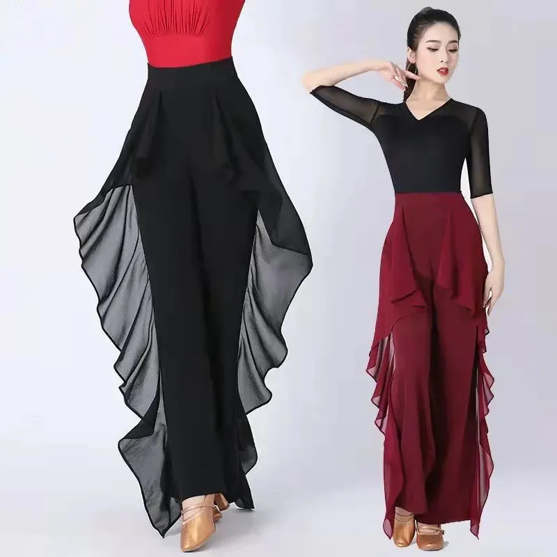 Dance Wide Leg Pants Women's High Waist Pants Lotus Leaf Side Wild Dangling Feel Training Pants 2022 New Dance Female pants images - 6