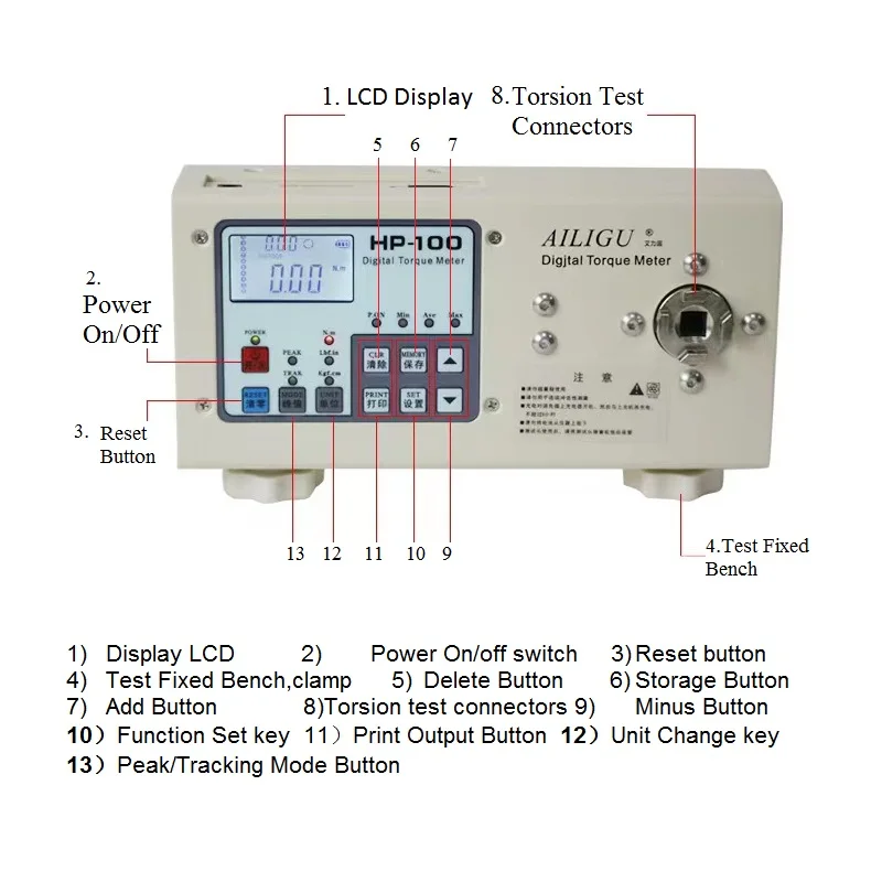 HP-100 100/ 200/ 250/ 500 N.M Digital Torque Meter Motor Performance Torgue Tester 1800mAh Chargeable Battery kgf.Cm/Lbf.in Unit