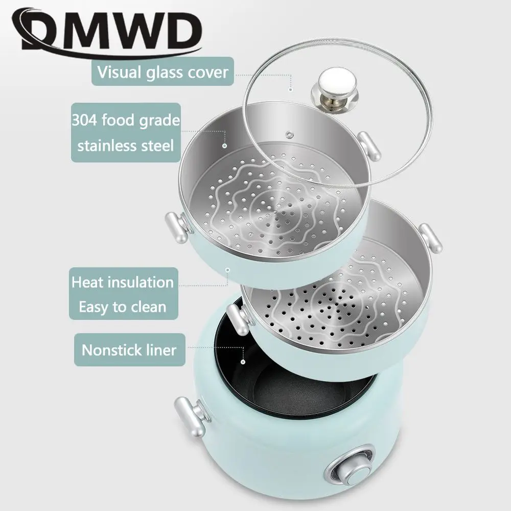 DMWD Electric Cooking Machine Multi-cooker Food Steamer Hotpot Porridge Soup Pot Boiler Breakfast Maker Mini Skillet Frying Pan 5