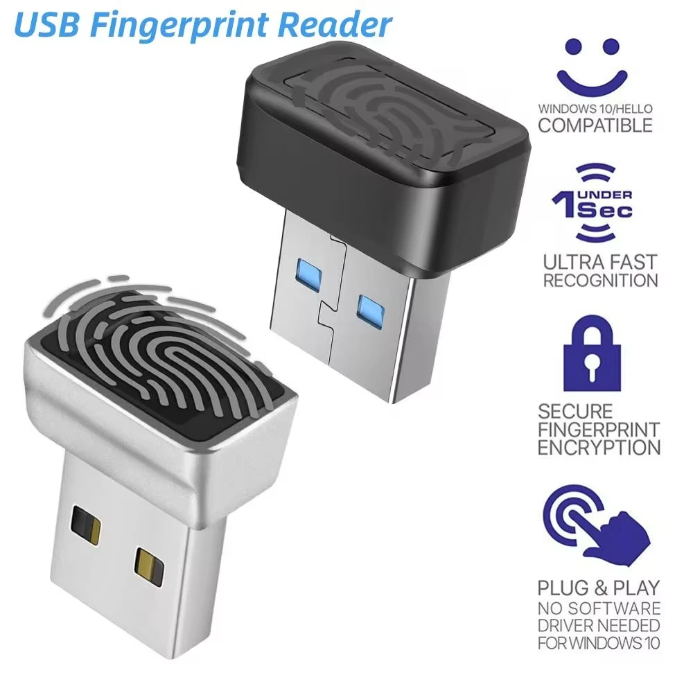 Fingerprint Scanner USB Fingerprint Reader Mini For Windows 7 8 10 11 Hello Biometric Scanner Padlock For PC or Laptop Fingerprint Unlock Module