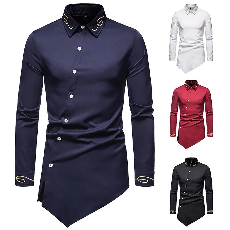 Spring Men's Long Sleeve Shirt Prom Dress Retro Korean Fashion Men's Japanese Top Designer Hawaiian Large T-shirt