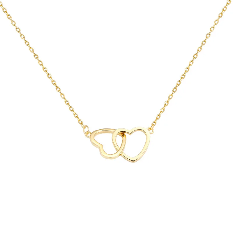 

TKJ 925 Sterling Silver Simple Double Heart Pendant Necklace for Women Couples Wedding Party Friends Jewelry Gift