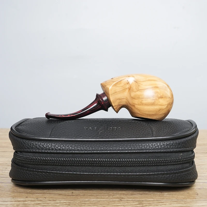 OLD FOX Olive Wood Tobacco Pipe Big Apple Series Pipe Acrylic Curved Handle With Smoke Chamber to Assist Smoking with clean part 5