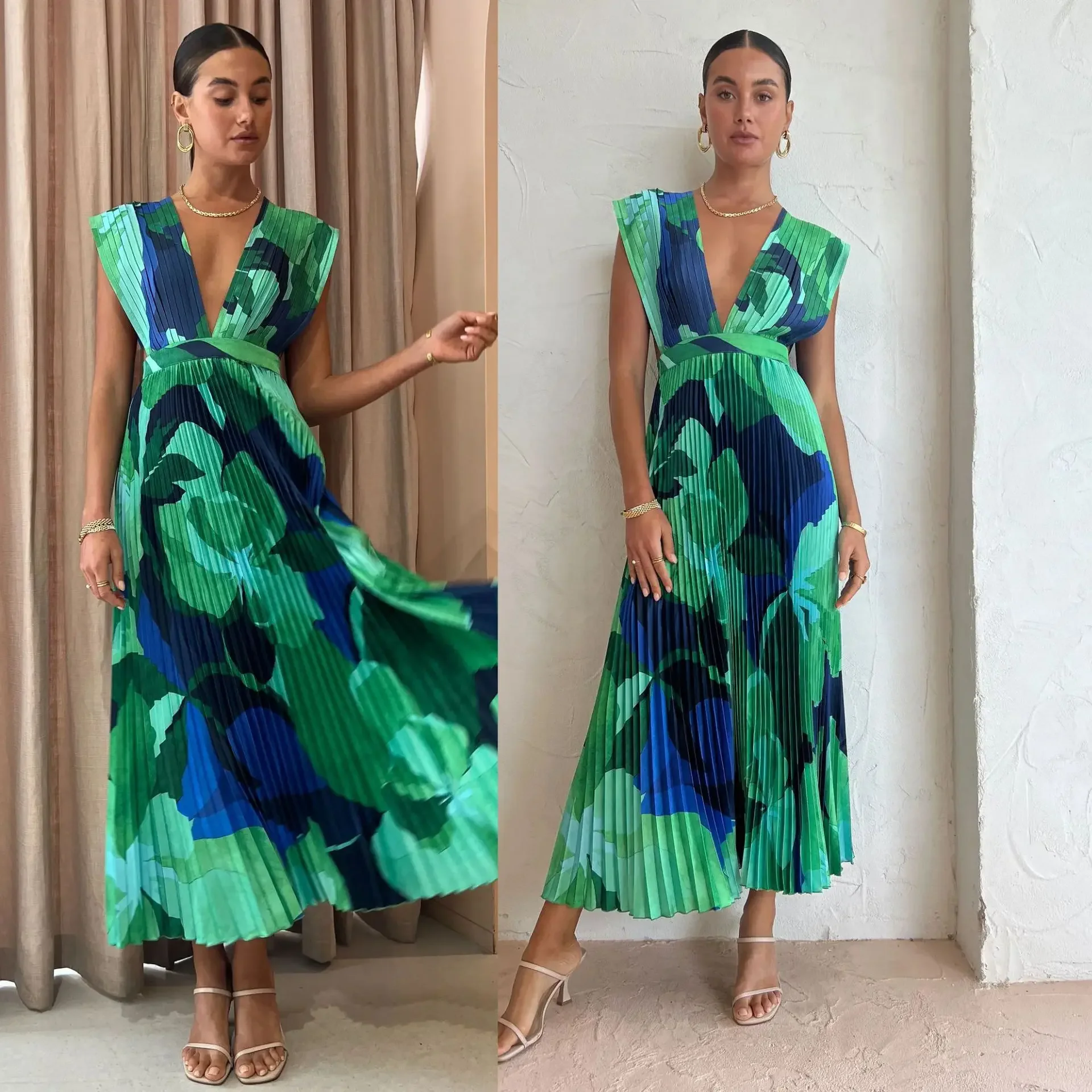 

Женское плиссированное платье без рукавов, повседневное свободное праздничное платье, пикантная одежда, лето 2024