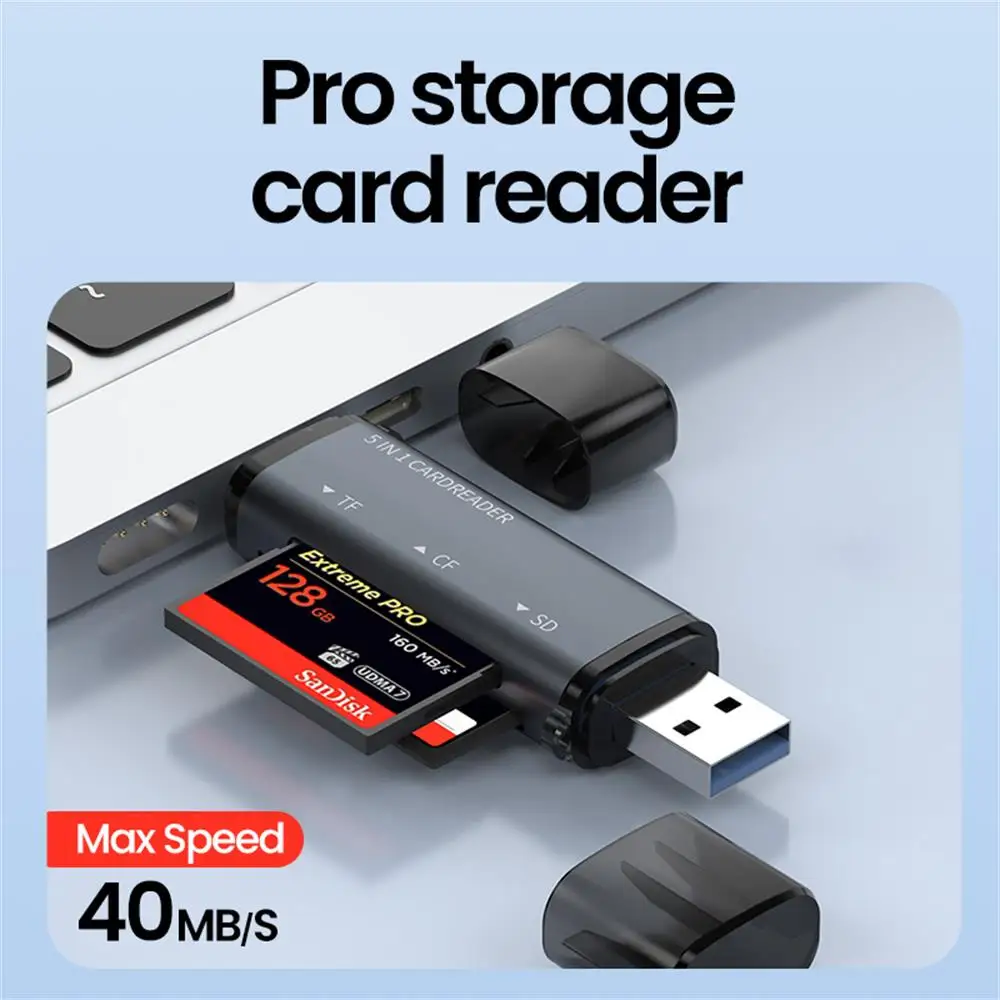 Multifunctional 5-in-1 Type C USB Card Reader for SD, TF, CF, and Smart Cards