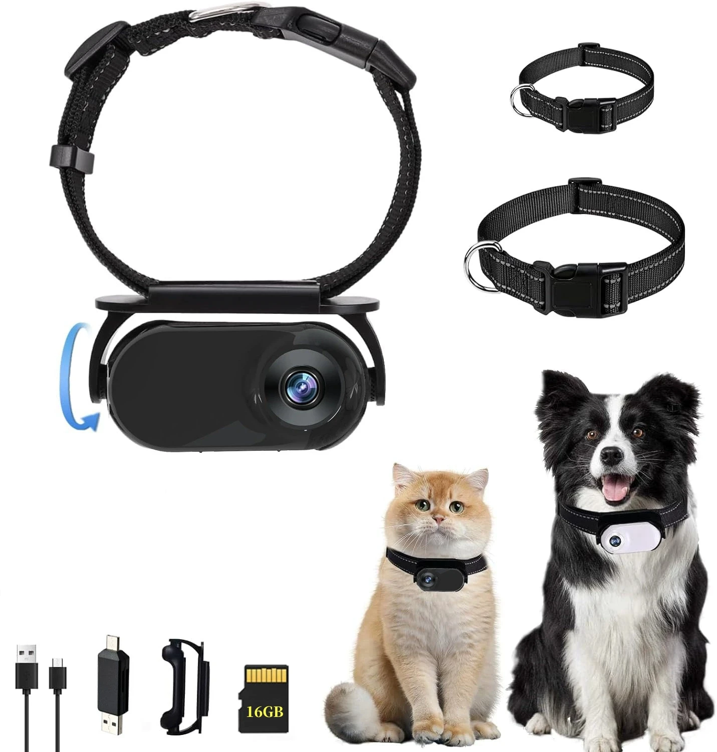 Pet Collar Camera 120 Deg Lens 16G Connection Video Recording Adjustable Magnetic Cat Sport Camera for Outdoor Dog Collar