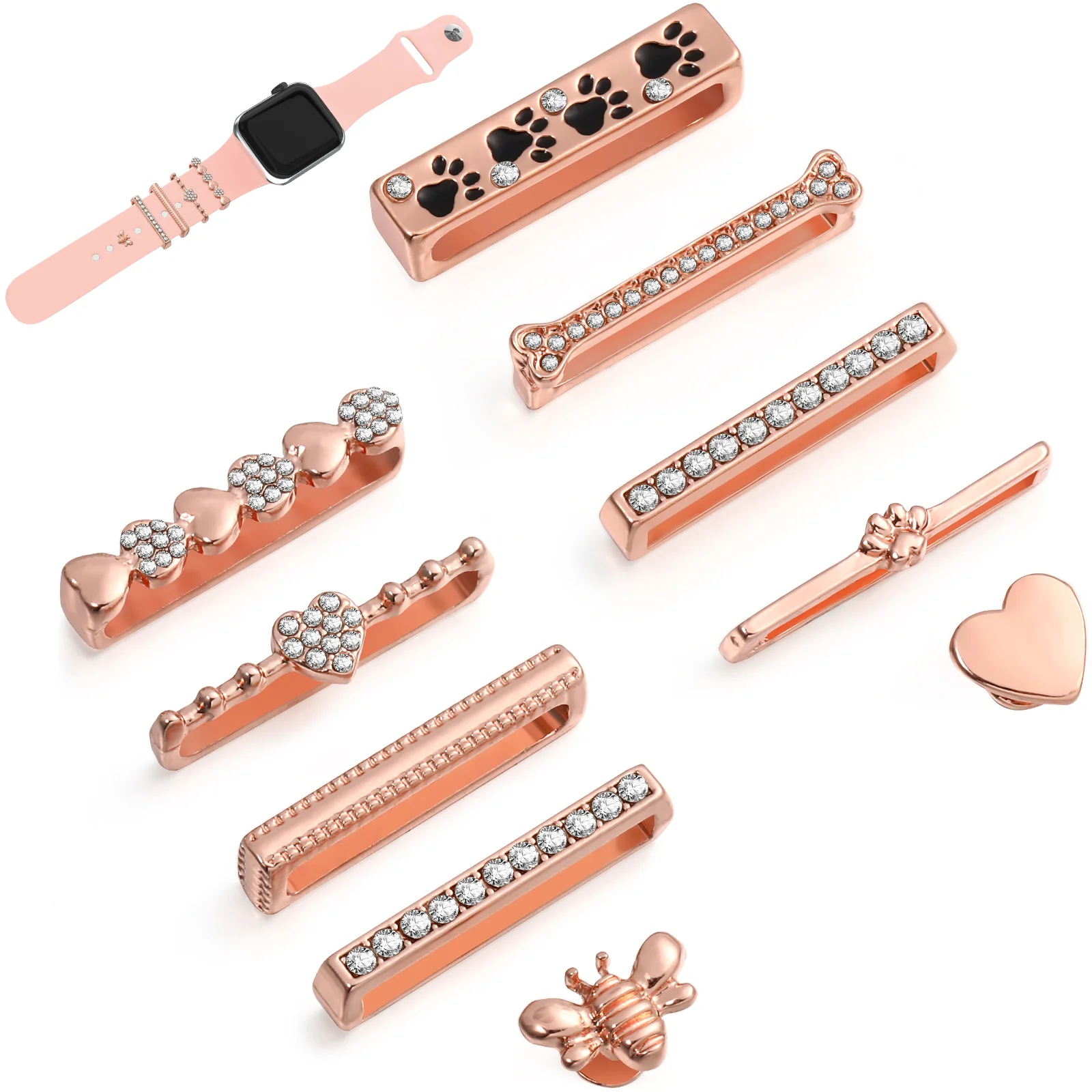 

Metal Charms Watch Band Decoration Ring For Diamond Ornament For iwatch Bracelet Silicone Strap Jewelry Accessories