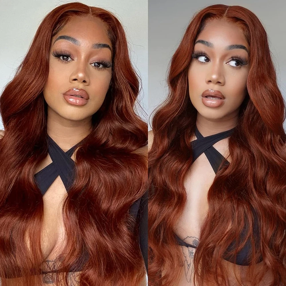 Reddish Brown Hd Lace Wig 4x4 Human Hair Brazilian Pre Plucked 13x4 Lace Front Wigs Dark Red Brown Body Wave 4x4 Closure Wig
