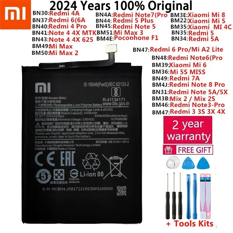 Оригинальный аккумулятор для Xiaomi Mi Redmi Note Mix Max 2 3 K20 A2 A3 3S 3X 4 4X 4A 5 5A 5S 5X M5 6 6A 7 7A 8 8T 9 9T SE Pro Plus Lite