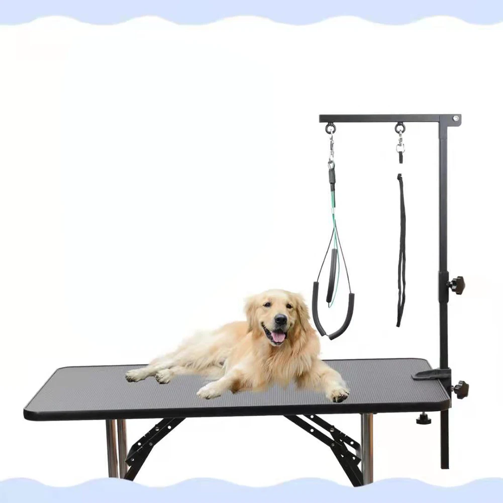 Dog Shower Stand with Restraint Rope Suspender Grooming Table Arm Support Telescopic Pet Grooming Stand with Sling for Bath Desk