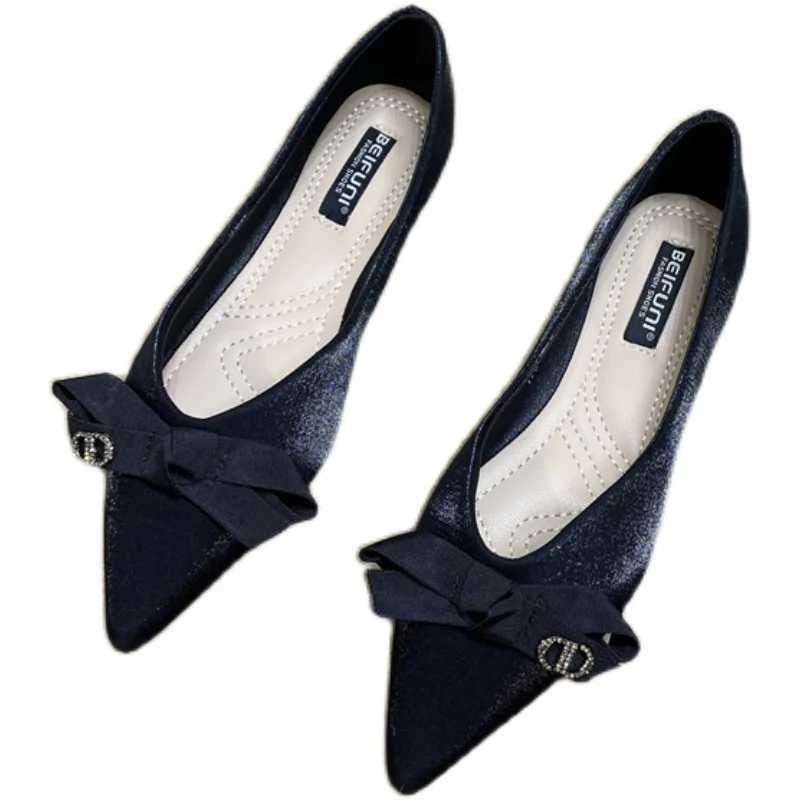 Bow Pointed Single Shoes Women's Flat Ballet Women's Shoes Spring 2022 New Versatile Soft Sole Bridesmaid Shoes Large Size 46 4