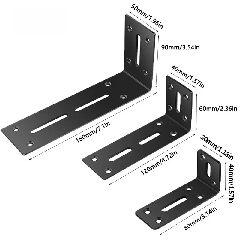 Set of 2 Adjustable 90-Degree Black Brackets