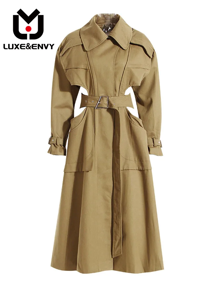 

LUXE&ENVY High Quality Long Windbreaker Coat Deconstructed By Female Spring Autumn Design, Hollowed Out Sleeved Open 2023 Autumn