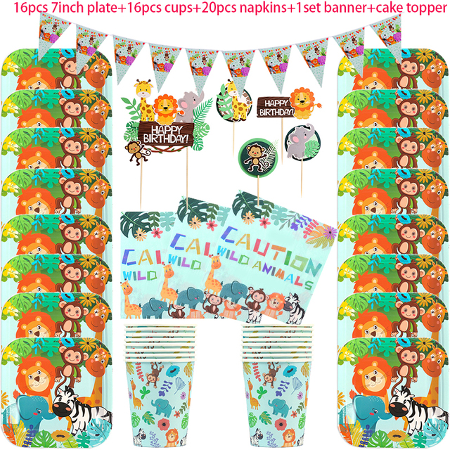 Safari Birthday Party Decoration Disposable Tableware Set Safari Dinosaur Party 1st Birthday Boy Baby Shower Supplies