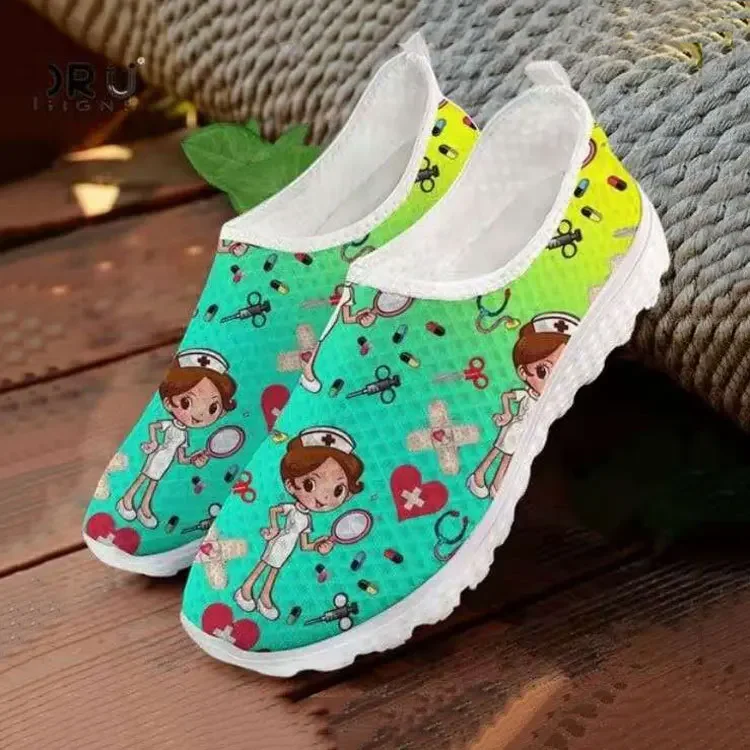 Ladies Loafers Cartoon Nurse Doctor Print Women Sneakers Slip on Light Mesh Casual Shoes Summer Breathable Flats Zapatos 3