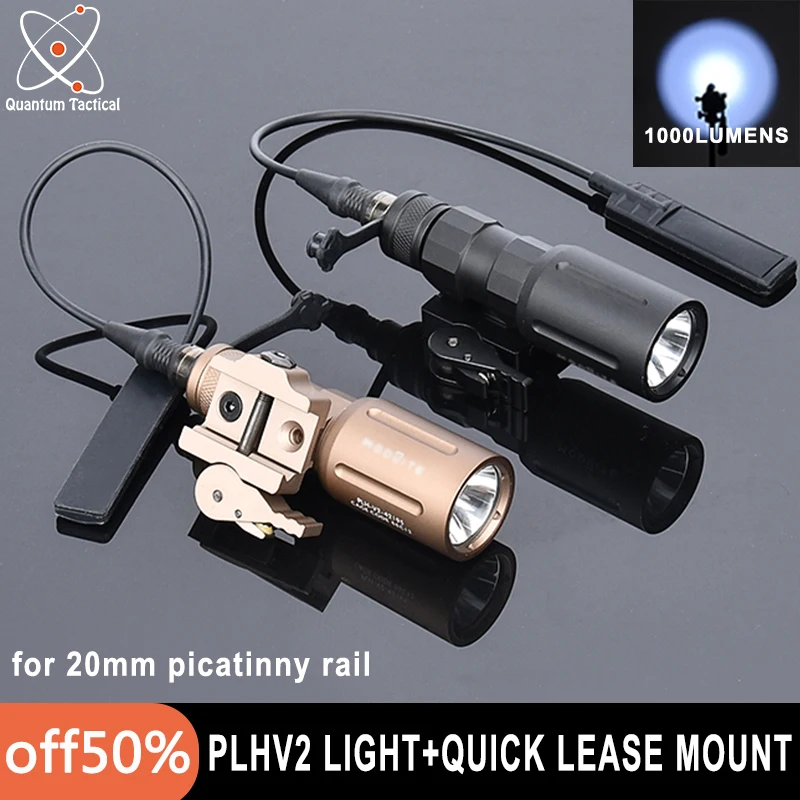 

PLHV2 18350 Flashlight Quick Lease Mount Pressure Switch 1000lm Tactical High Power Weapon Scout light Metal Hunting Lamp