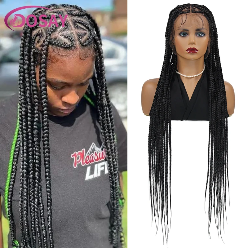 

Full Lace Synthetic Box Braid Wig 36 Inch Jumbo Heart Part Braided Wig With Baby Hair Knotless Cornrow Braids Lace Frontal Wig