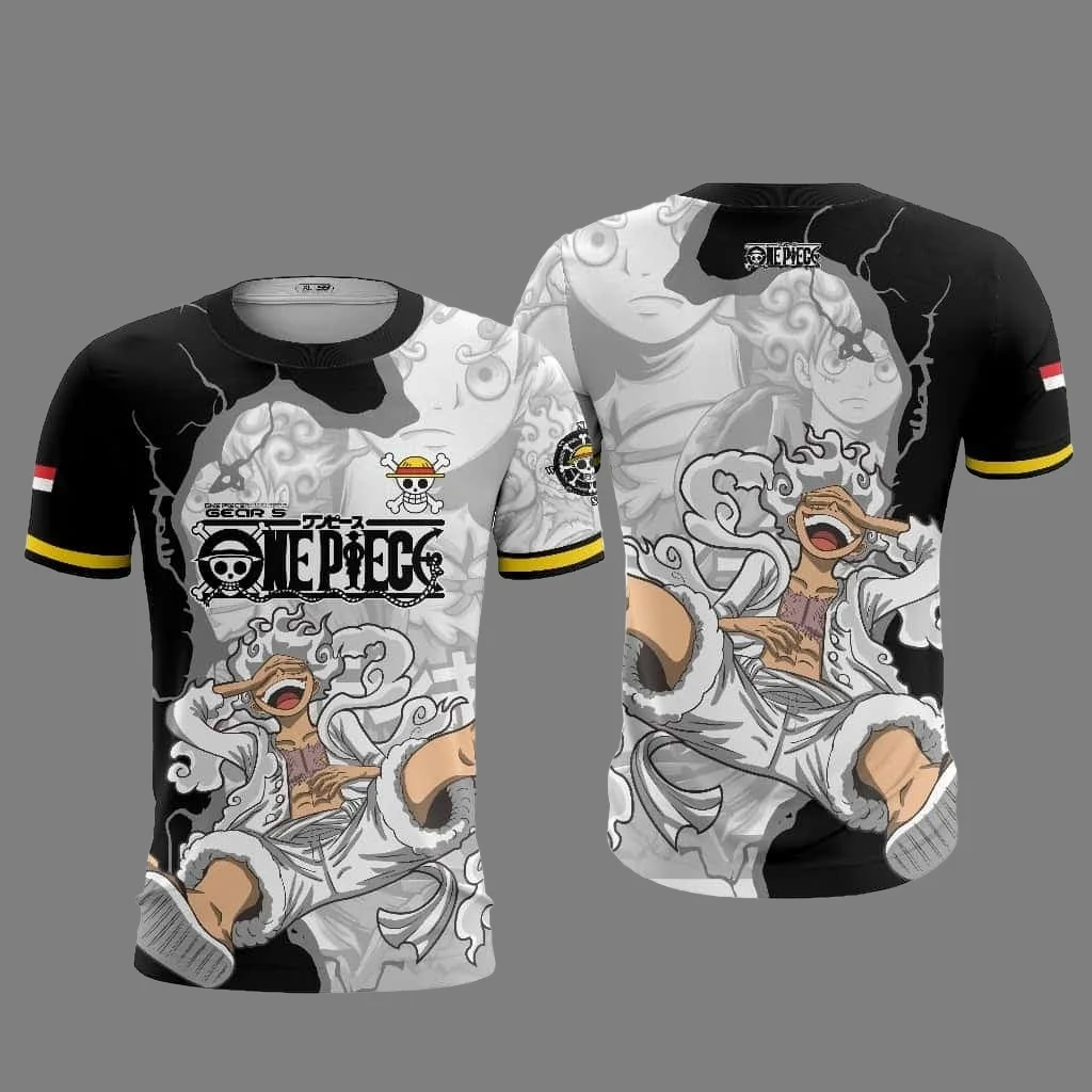 2026 Anime One Piece Luffy Gear5 Fußballtrikot Sommer Übergroßes Atmungsaktives Vintage Mode Sport Damen Herren Cosplay T-Shirt