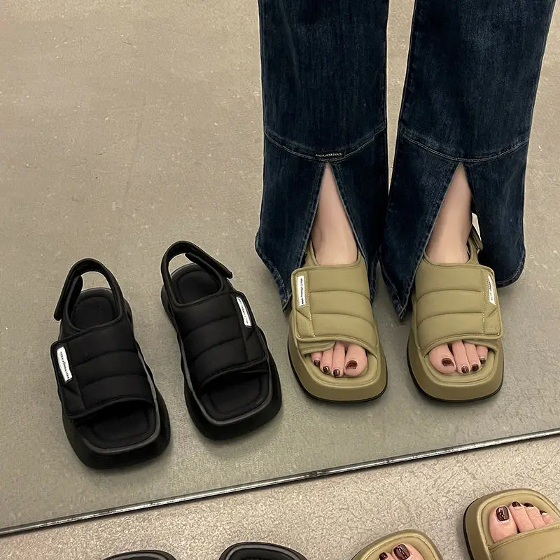 

Footwear with Low Heels Women's Shoes Black Sandals for Woman Platform Summer 2023 Open Toe Outdoor Daily Korea on Offer Casual