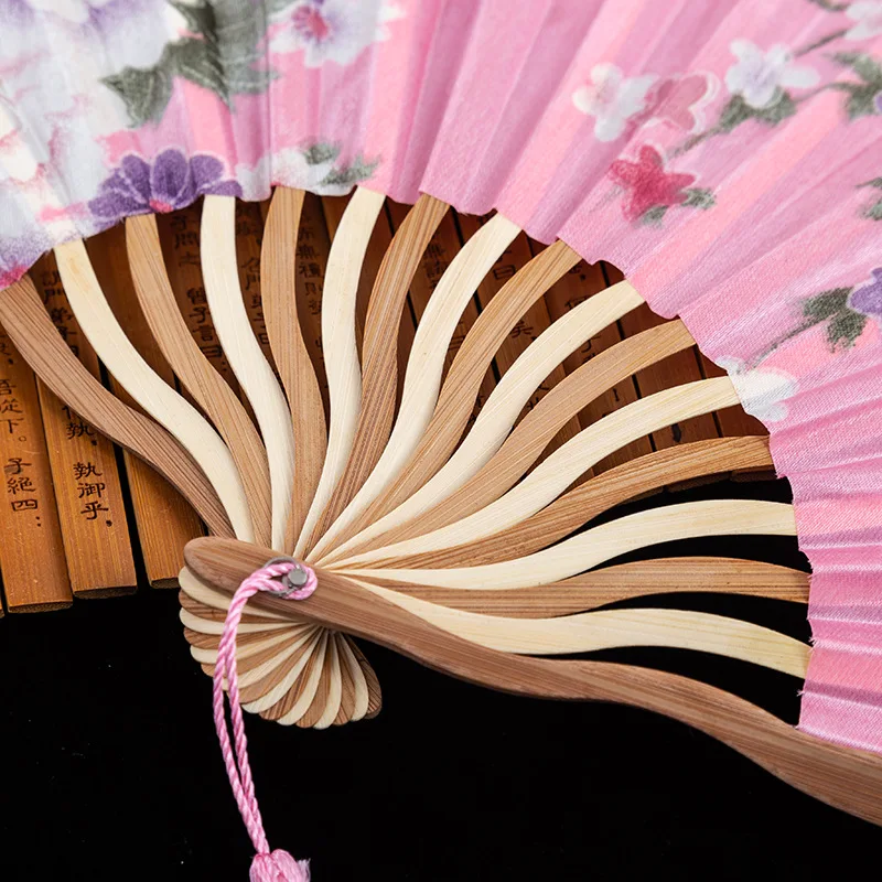 Retro Folding Silk Fan Chinese Japanese Style Decorative Women Female Pocket Bamboo Handle Fan Dance Hand Decoration 1Pcs folding fan,silk fans,hand fan