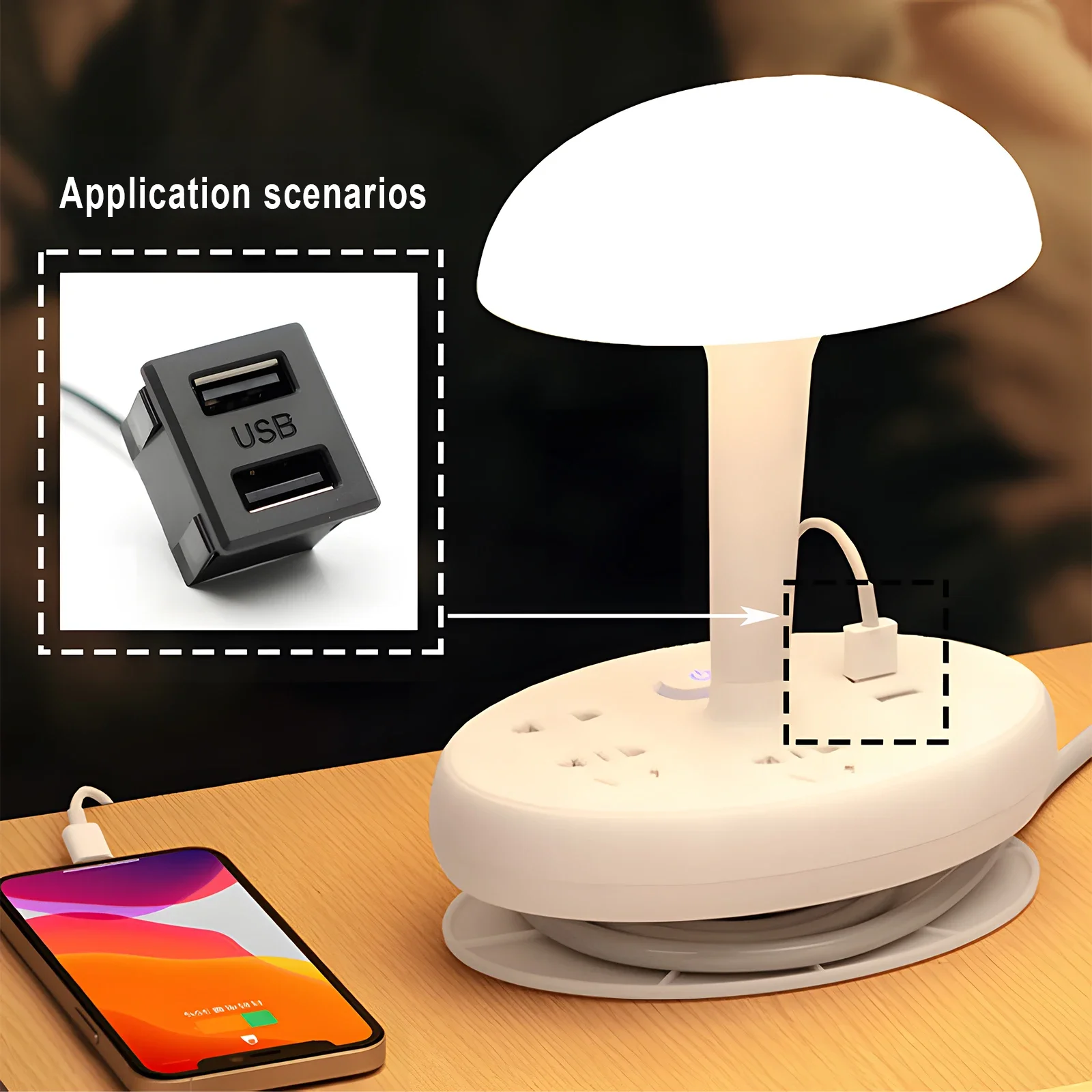 Double Layer USB Female Base Type-c Socket Lamp Charging Socket With Cable Connector 2pcs