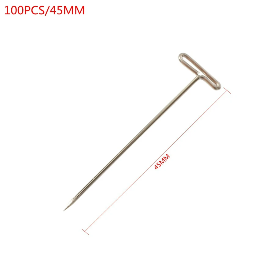 스테인리스강 T-핀 스타일링 도구 재봉 헤어 바늘, 가발 제작 및 디스플레이용 폼 헤드, 27mm, 32mm, 38mm, 45mm, 51mm, 53mm, 100 개