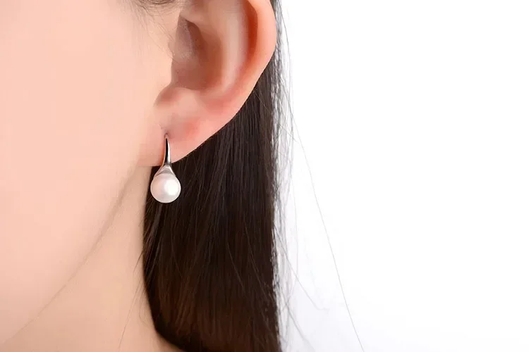 Hot Fine 925 Sterling Silver Earrings for Women Luxury Round Freshwater Pearl Hook Dangle Wedding Couple Gifts Jewelry - 4