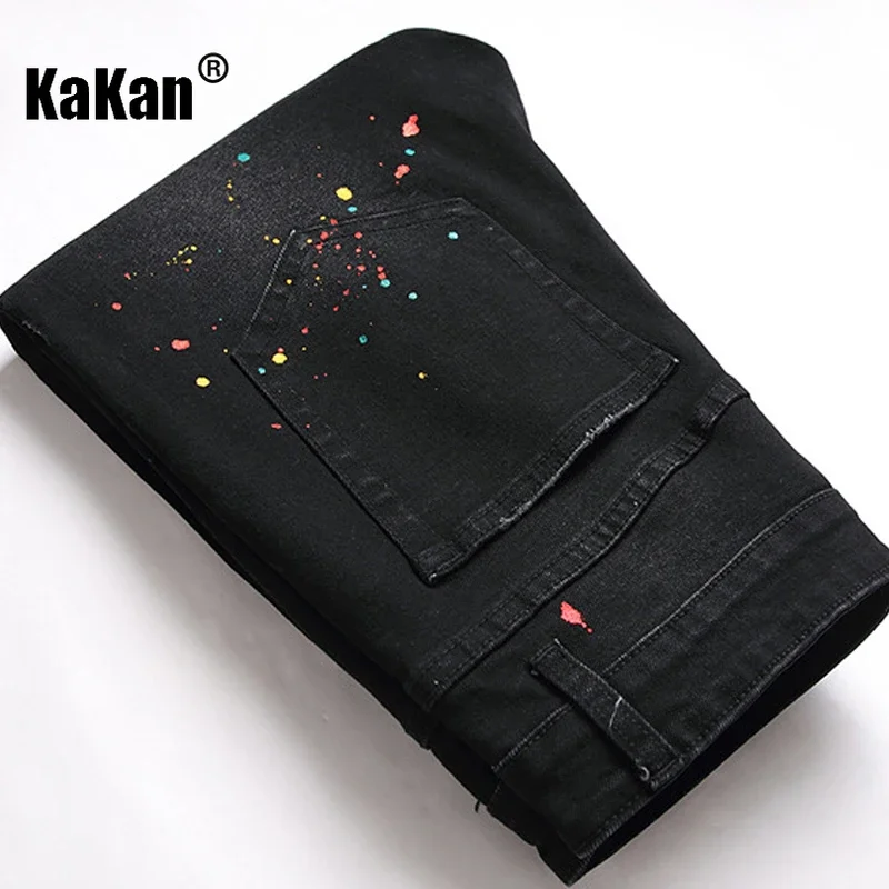 Kakan - European and American New Slim Fit Distressed Jeans for Men, Elastic Black Pants for Men, Personalized Jeans K36-B03