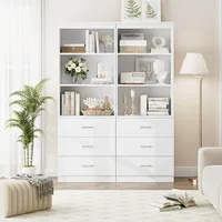 71" H White Bookshelf with Drawers, Bookshelf and Bookcase with 3-Tier Open Shelves, Tall Bookcase Tall Storage Cabinet for Home 2