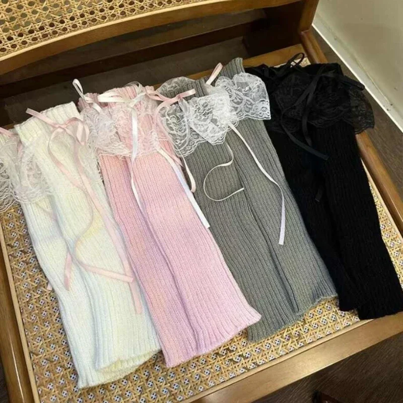 2025 neue Damen-Beinlinge, Herbst und Winter, Band, Lolita, schwarze Kniewärmer, lange Socken, JK, gestrickte weiße Beinwärmer für Mädchen – Detail 2