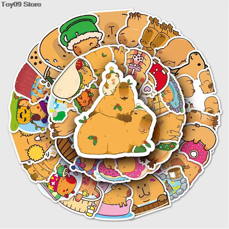 

New 50Pcs Plump Capybara Cartoon Cute Brown Animals Stickers Scrapbook Laptop Phone Luggage Diary Car Motorcycle Sticker Kid Toy