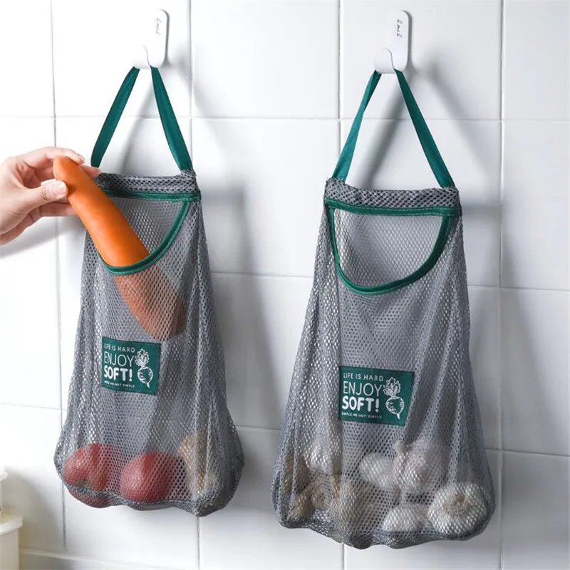 

High Capacity Reusable Mesh Bags for Fruit and Vegetables Breathable Garlic Ginger Hanging Pocket Onion Holder Kitchen Organizer