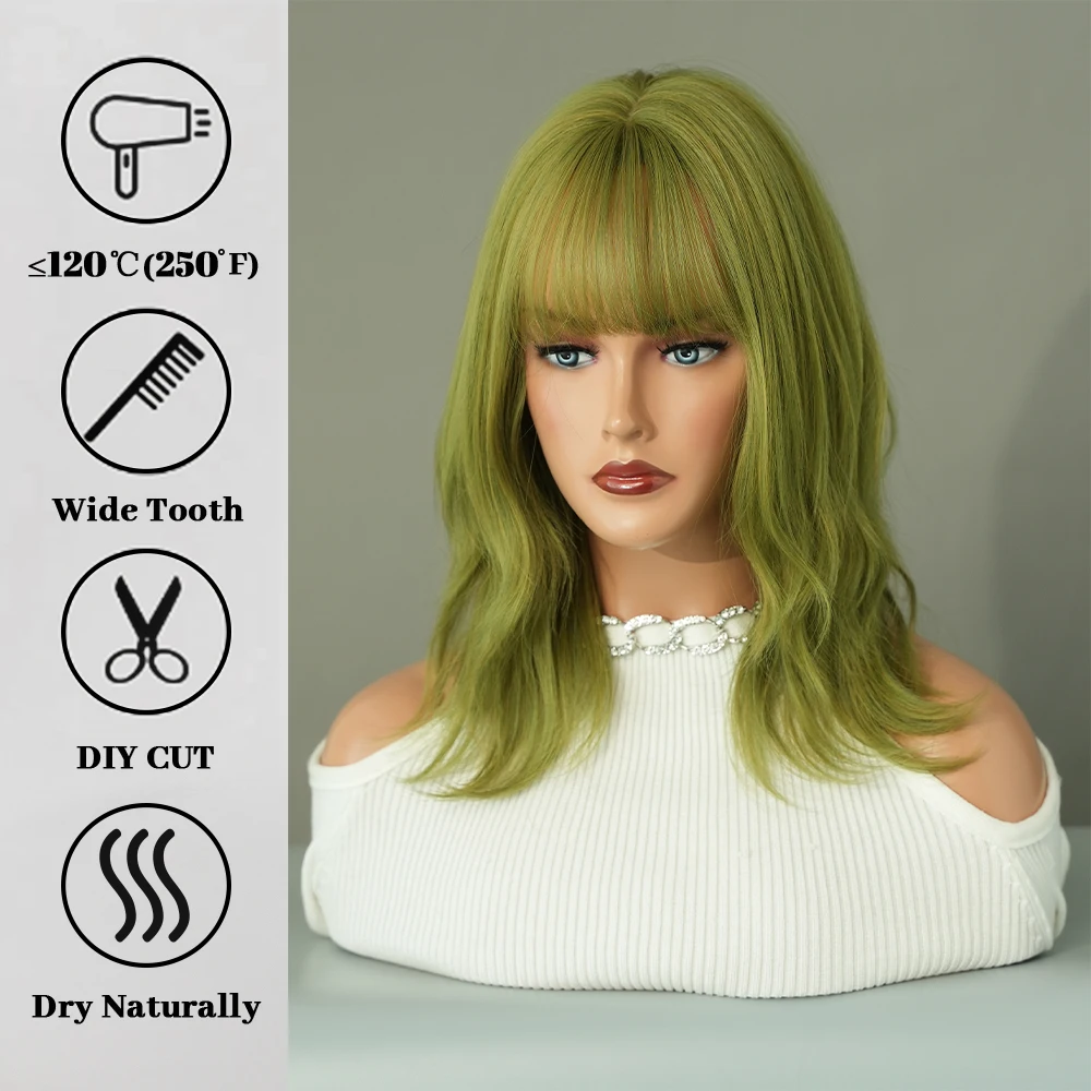 Matcha Green Wig for Women Synthetic Bob Hair Wig Shoulder Length Wavy Wig Cosplay Party Female Fake Hair Halloween Wig